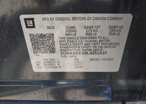 2020 Chevrolet Equinox Fwd Lt 1.5L Turbo from USA, damaged, VIN 2GNAXKEV0L6251510